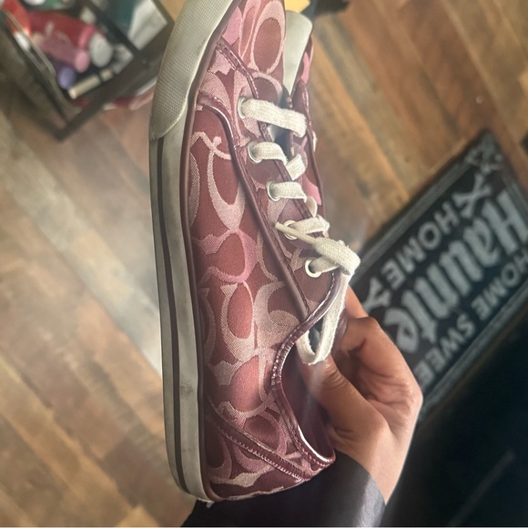 Coach Maroon Patterned Sneakers with White Accents - Picture 3 of 3